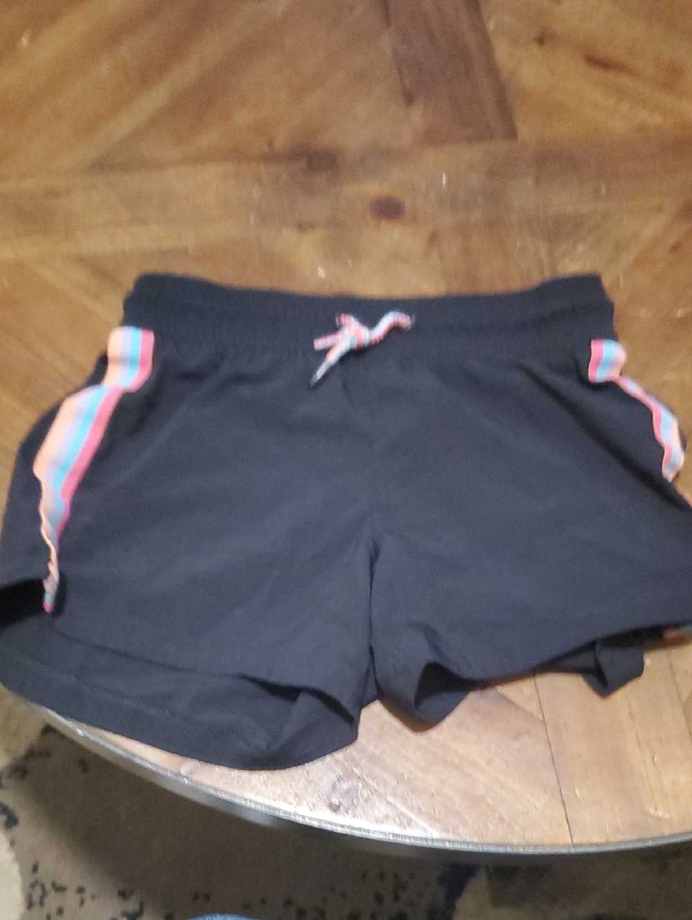 Girls' Black Athletic Shorts with Pink & Teal Side Stripes